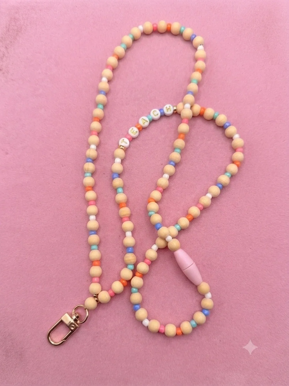 Pastel Multicolor Teacher Beaded Lanyard with Teach Beads